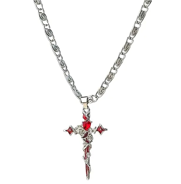 Red Heart Sword Pendant chain 